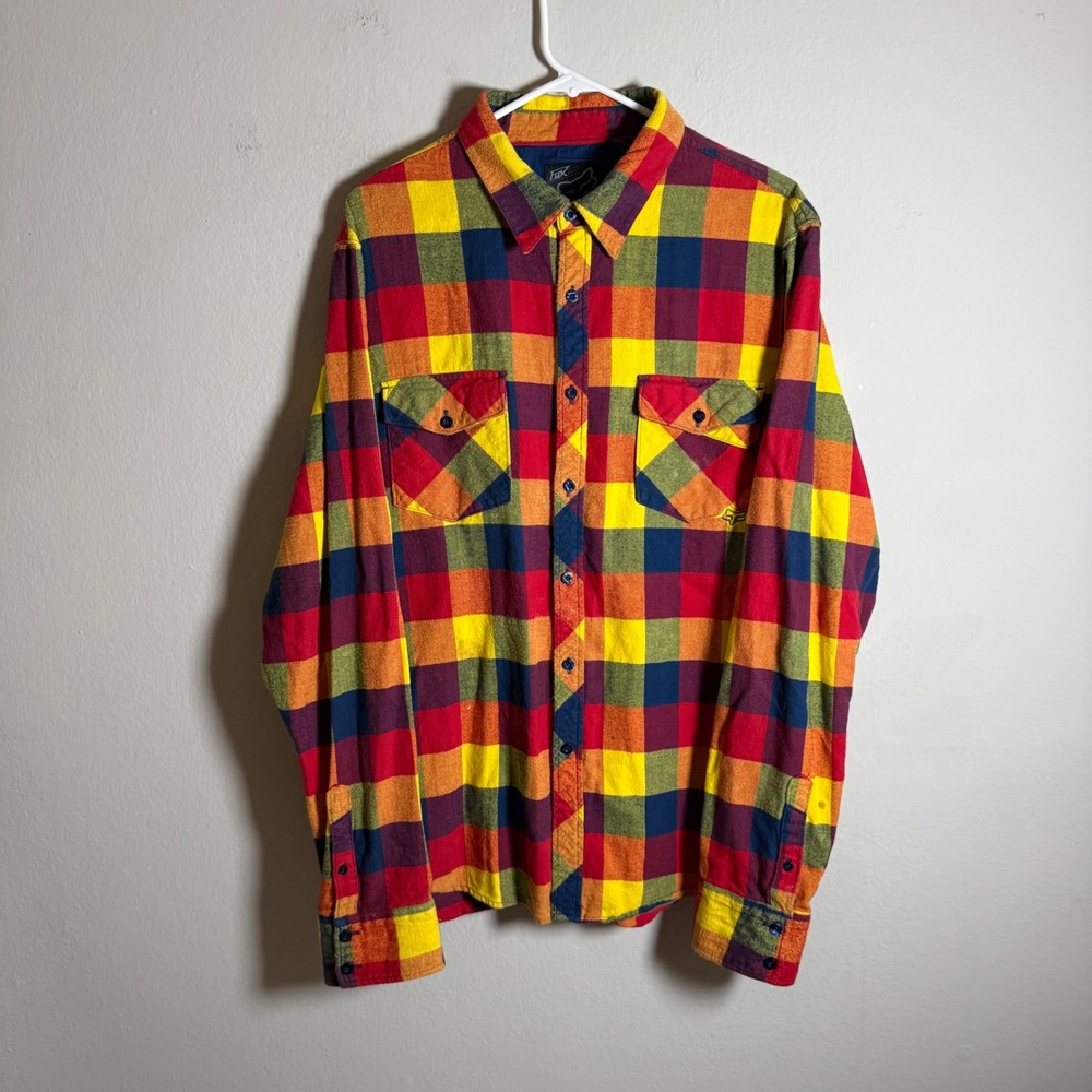 Vintage Fox Racing Mens XL Multicolor Plaid Flannel Button Down Shirt Moto Skate